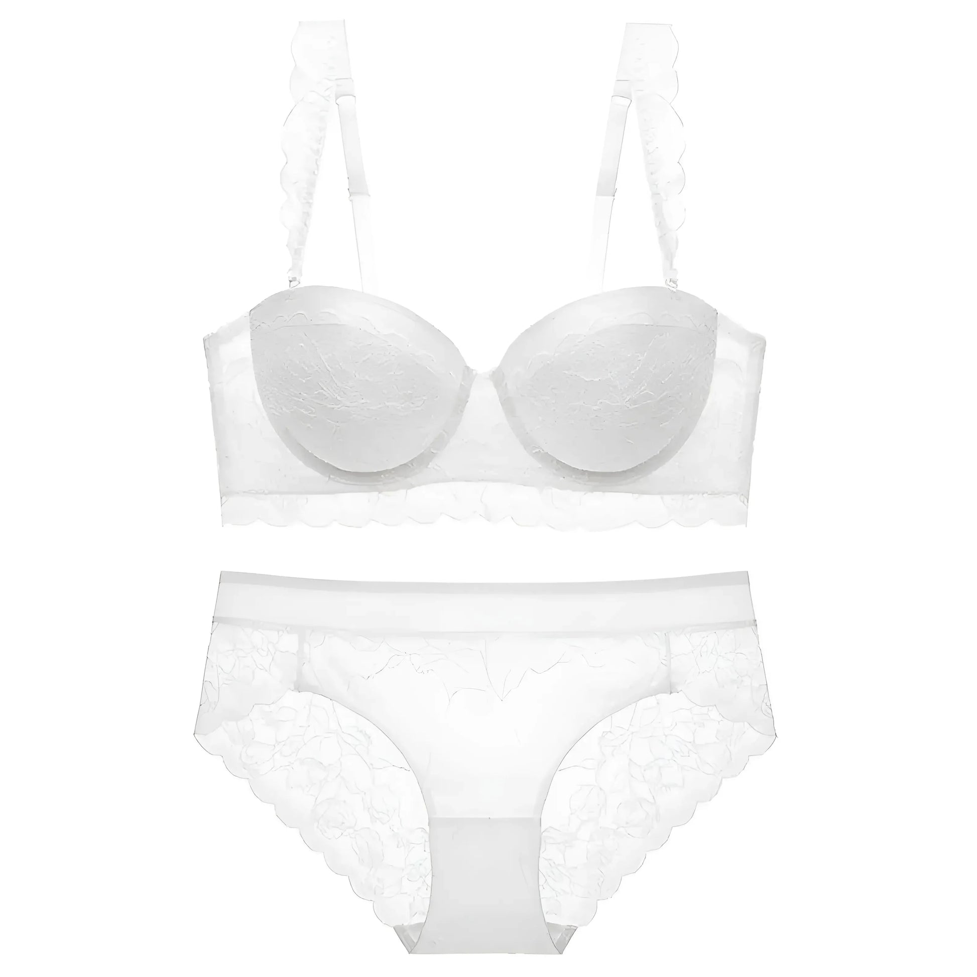 Bianco Set di Lingerie in Pizzo con Reggiseno a Scollatura Bassa