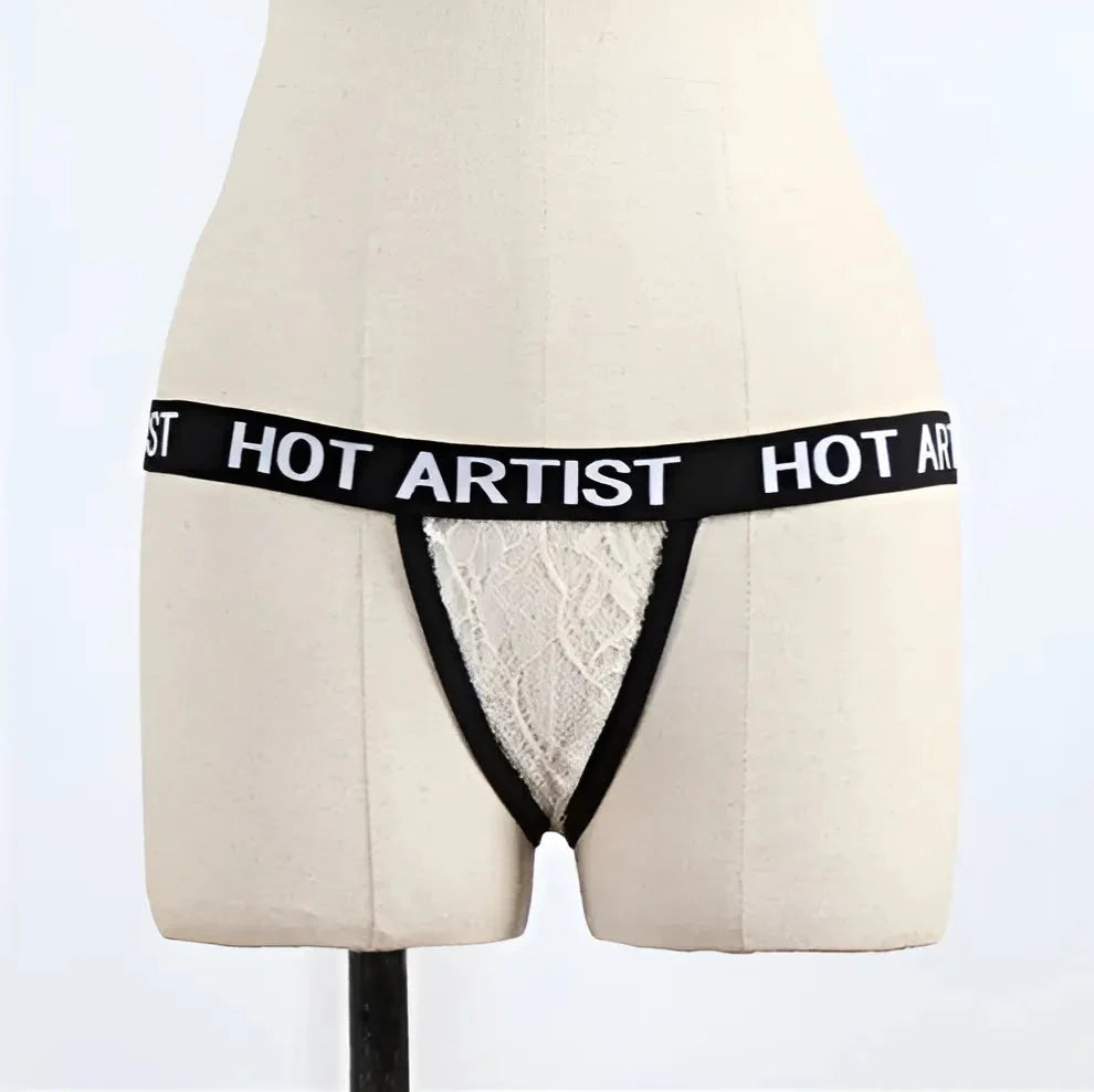 Bianco Slip in pizzo con stampa "Hot Artist"