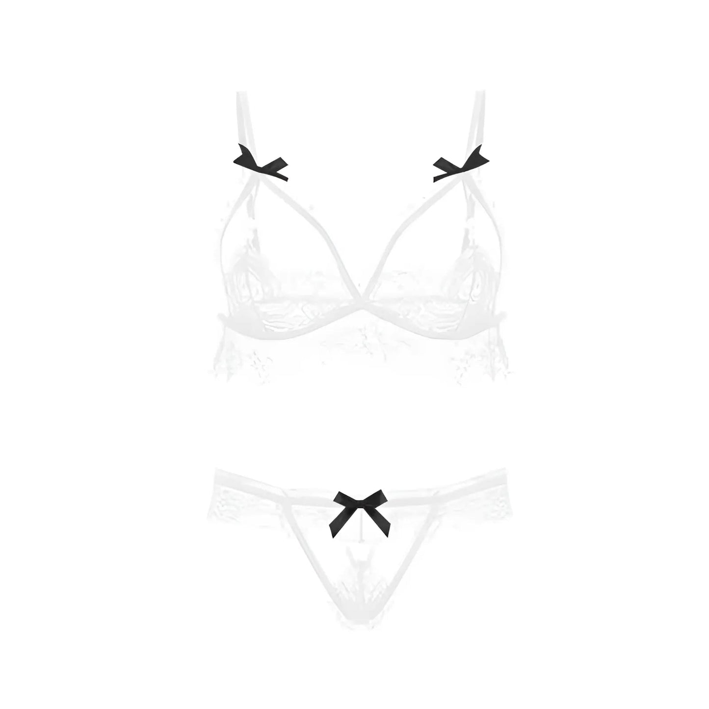 Bianco Set di Lingerie con Fiocchi Decorativi