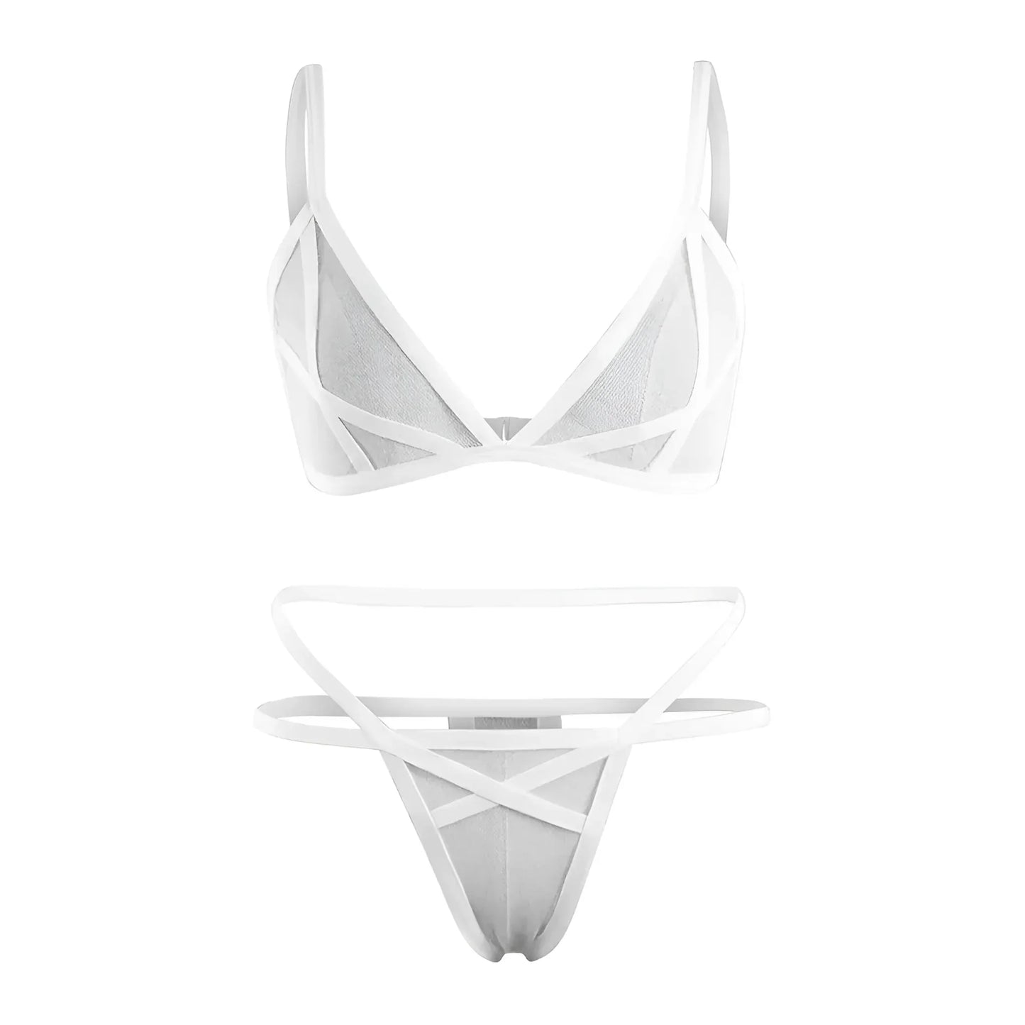 Bianco Set di Lingerie in Rete con Cinghie