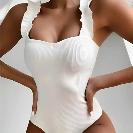 Bianco Costume intero con spalline decorative