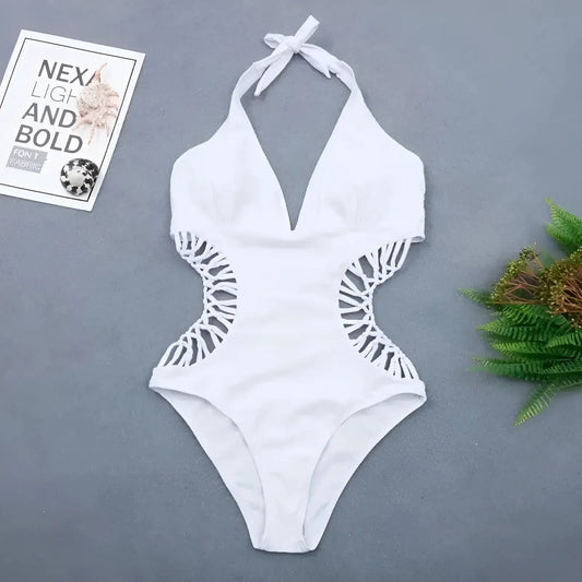 Bianco Costume intero con ritagli laterali