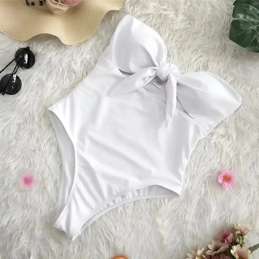 Bianco Costume intero con top annodato