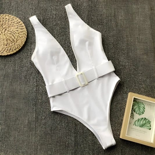Bianco Costume intero con cintura in vita