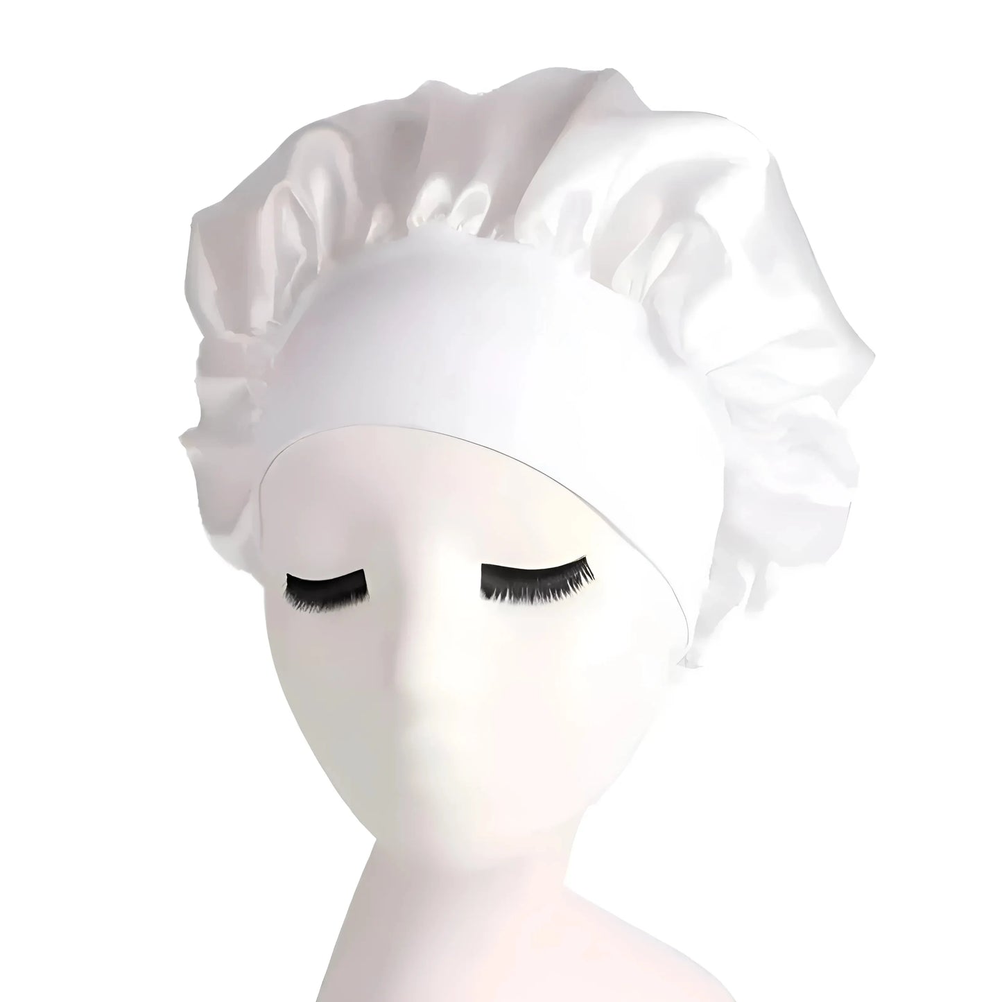 Bianco Cappello da notte in satin con ampia fascia elastica