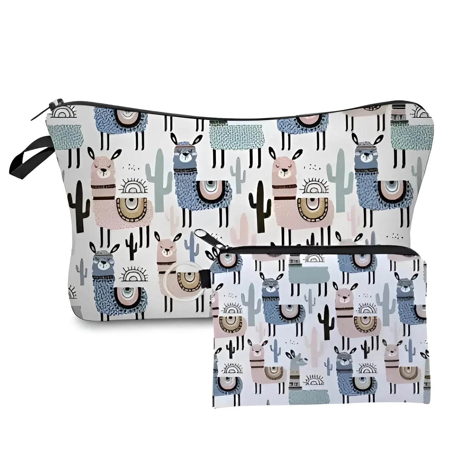 Bianco Set di Due Pochette Cosmetiche con Zip