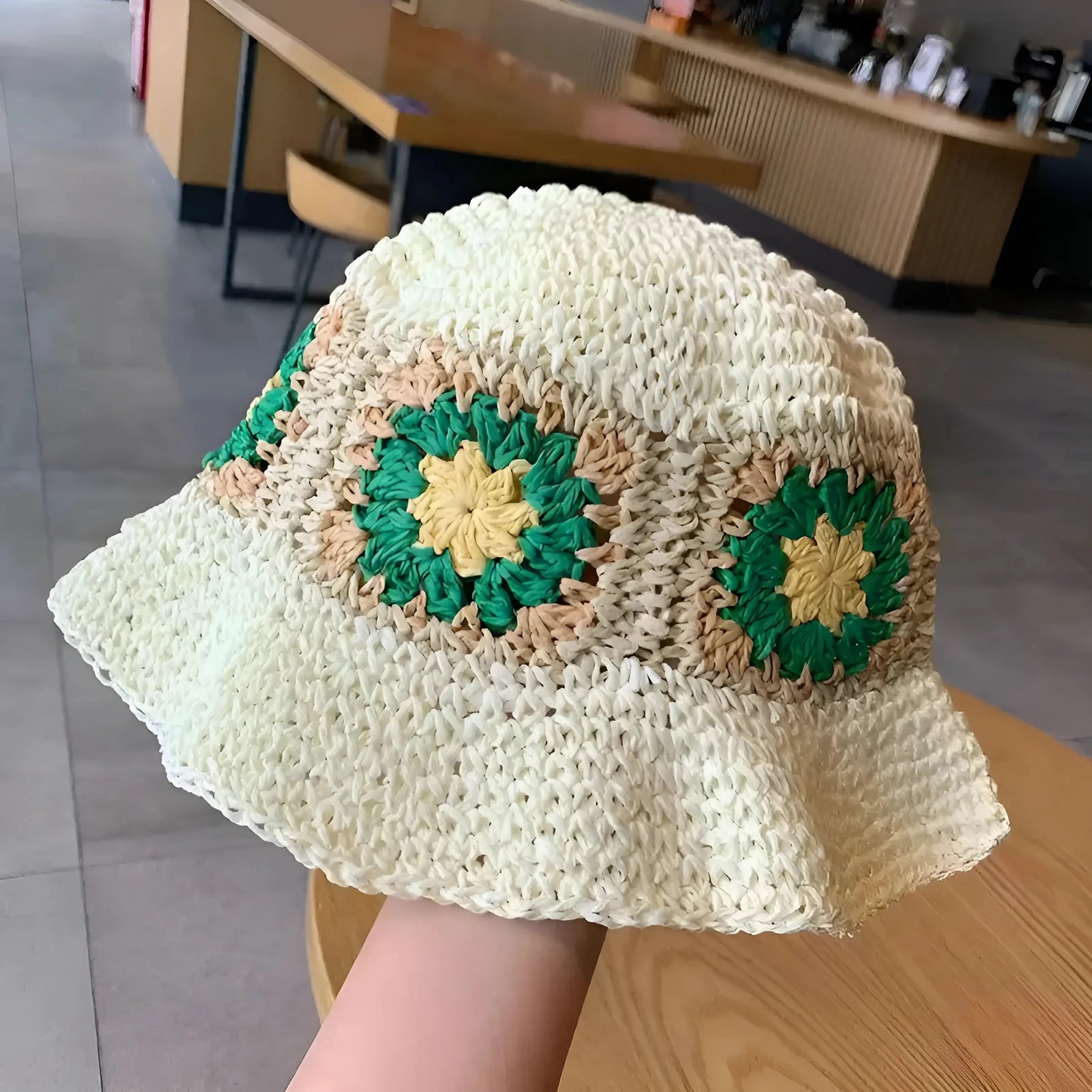 Bianco Cappello di Paglia con Fiori