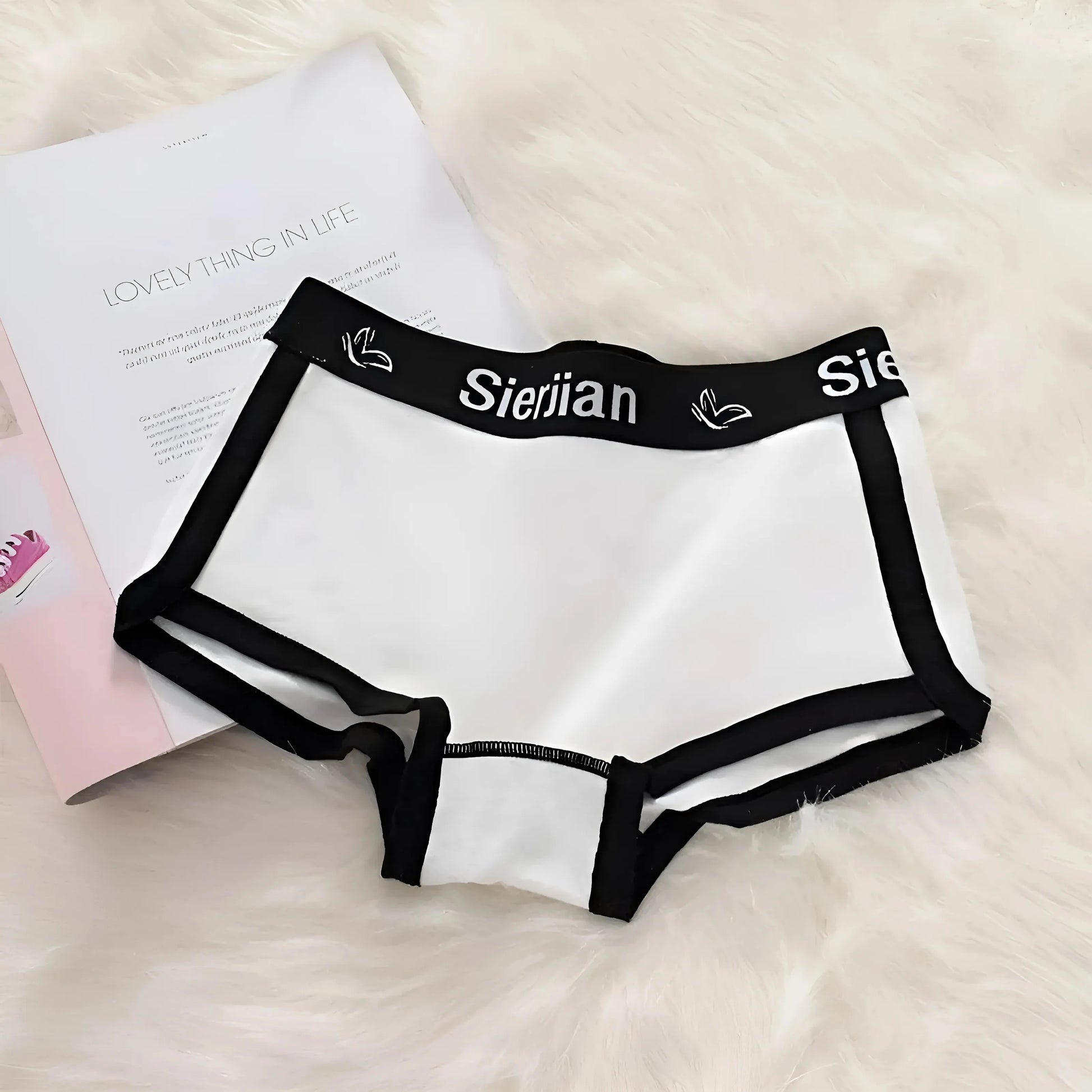 Bianco Boxer da donna con piping