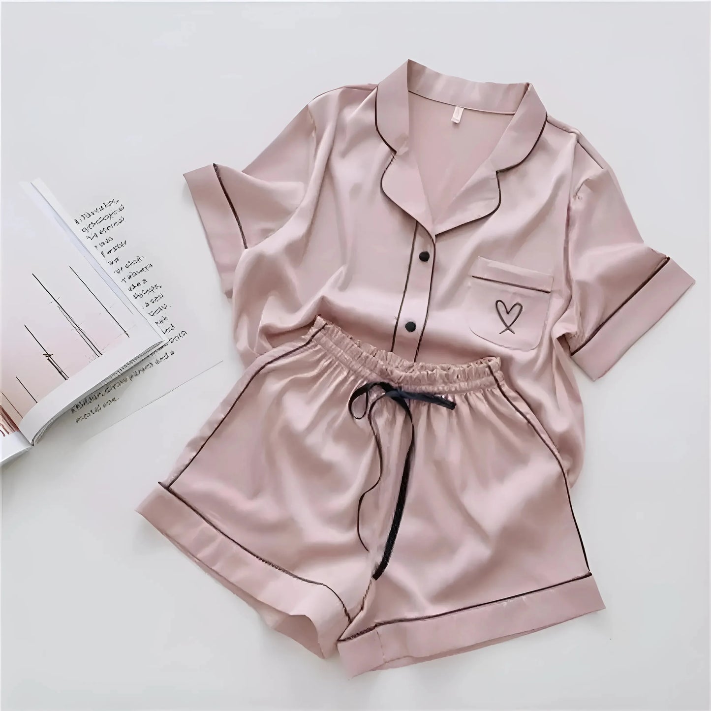  Pigiama da donna in satin con camicia e pantaloni corti