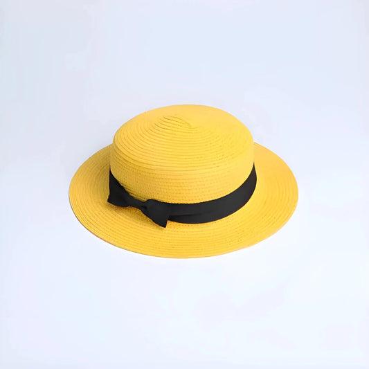Giallo Cappello da spiaggia con nastro nero