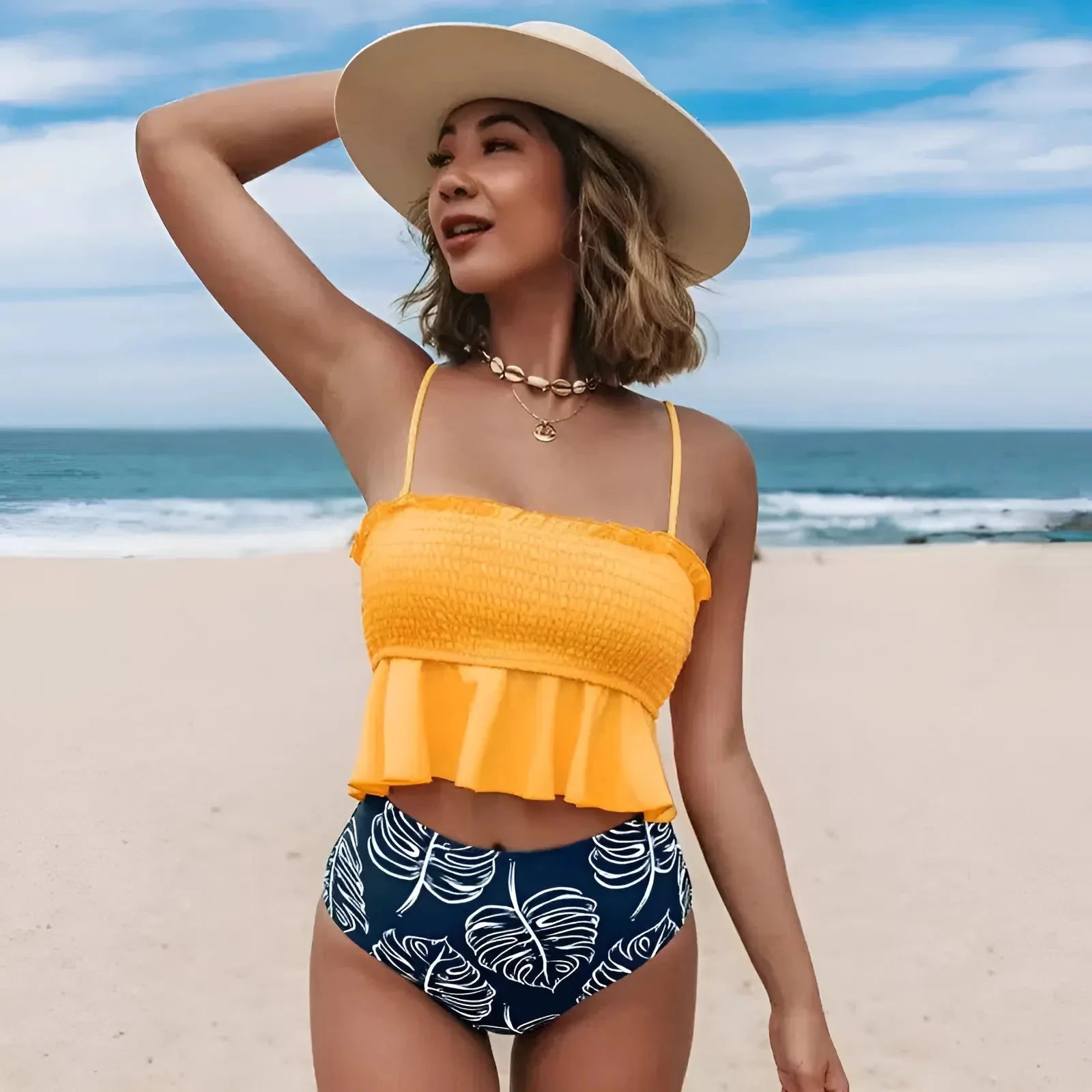 Giallo Set bikini a due pezzi con volant